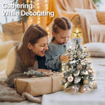 2ft Tabletop Artificial Mini Christmas Tree, Flocked Snow; Ornaments, Home & Office