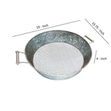 Round Galvanized Steel Compost Sifter with Wire Mesh Design Base Antique Silver