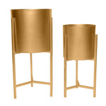 22; 18 Round Indoor Planter; Iron Stand; Set of 2; Champagne Gold; DunaWest