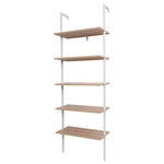 5-Tier Shelf Modern Wood Ladder Bookcase with Metal Frame, Industrial