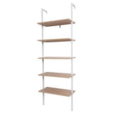 5-Tier Shelf Modern Wood Ladder Bookcase with Metal Frame, Industrial