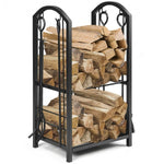 Fireplace Double Log Rack with 4 Pieces Fireplace Tools