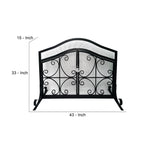 43 Inches 2 Door Iron Fireplace Screen; Mesh Design; Scrollwork; Black; DunaWest