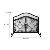 43 Inches 2 Door Iron Fireplace Screen; Mesh Design; Scrollwork; Black; DunaWest