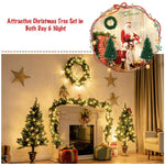 4 Pieces Christmas Decoration Set with Garland Wreath and 2 Entrance Trees