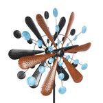 Wrought Iron Windmill Copper Leaf Blue Dots -Outdoor Yard Lawn, Garden WindSpinner