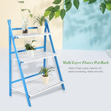 Multi Layer Foldable Plant Pots Rack Stand Shelf for Balcony Room Garden Patio(Blue+White)