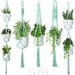 Macrame Plant Hanger with Hooks multi-Tiers Handmade Cotton Rope Hanging Planters Set Flower Pots Holder Stand Indoor Outdoor Boho Home Decor (Sea Green)