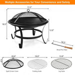 22 Inch Steel Outdoor Fire Pit Bowl grill With Wood Grate