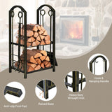 Fireplace Double Log Rack with 4 Pieces Fireplace Tools