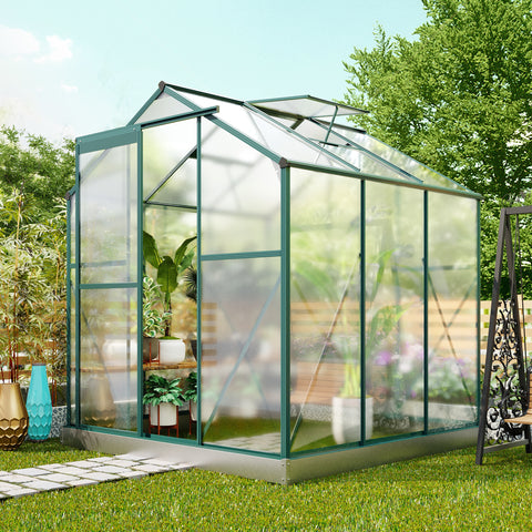 Upgraded Outdoor Patio 6.2ft Wx6.3ft D Greenhouse; Walk-in Polycarbonate, 2 Windows. Base; Aluminum Sliding Door Garden; Backyard