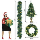 4 Pieces Christmas Decoration Set with Garland Wreath and 2 Entrance Trees