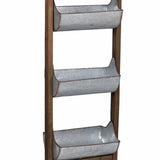 Garden 5 Tier Wood and Metal Ladder Planter, Brown and Silver