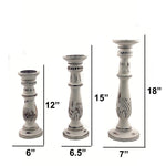 Benzara Distressed Finish Wooden Pillar Shaped Candleholder; Set of 3; White