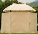 Outdoor Gazebo Steel Fabric Round Soft Top Gazebo, Outdoor Patio Dome Gazebo with Removable Curtains