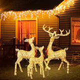 3-PCS LED Reindeer Family Christmas Outdoor Decoration, Battery, Plug; Ground Stakes