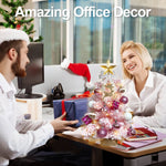 2ft Tabletop Artificial Mini Christmas Tree, Flocked Snow; Ornaments, Home & Office