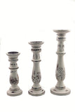 Benzara Distressed Finish Wooden Pillar Shaped Candleholder; Set of 3; White