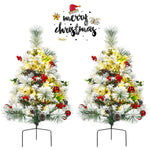 Set of 2 Outdoor 24 Inch Battery Powered Pre-lit Pathway Flocked Christmas Trees