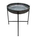 26 Inch Wide Round Tray Planter; Galvanized Iron Frame; X Shape Base; Gray; Black