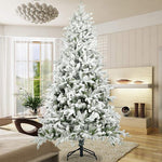 Snow Flocked Christmas Tree 7ft Artificial Hinged Pine Tree with White Realistic Tips Unlit