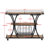 Industrial Black Bar Serving Cart for home with Wine Rack and Glass Holder;  3-tier Shelves;  Metal Frame