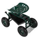 75*45*47cm Iron Short Handle Garden Cart Rolling Work Seat Outdoor Utility Lawn Yard Wagon Scooter Planting