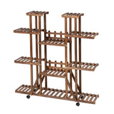 Wood Rolling 6 tier Plant Stand Shelf Balcony patio Shelves Rack  Detachable Wheels