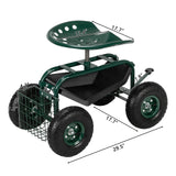 75*45*47cm Iron Short Handle Garden Cart Rolling Work Seat Outdoor Utility Lawn Yard Wagon Scooter Planting