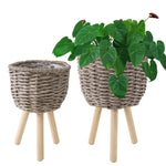 Wicker Planter Basket w Removable Legs -Indoor/Outdoor - All Weather Woven Flower Pots Container - Plant Stand set