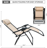 Zero Gravity Patio Folding Reclining Lounge Chairs Outdoor Foldable sidetable Porch Poolside, Set of 2