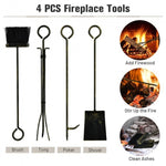 Fireplace Double Log Rack with 4 Pieces Fireplace Tools