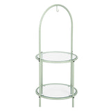 Glass Top End Table with Storage, Round Multi-Tiered Plant or Pie Stand