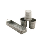 Galvanized Set of Three small windowsill Planters With Tray; Gray