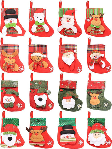 PCs Mini Christmas Stockings 3D Santa Snowman Reindeer Treat Bags Hanging Socks Tree Decorations