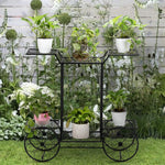 Garden Cart Wheeled Stand & Flower Pot Plant Holder Display Rack, 6 Tiers, Parisian Style Patio Black