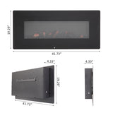 42 Inch 1400W Wall Hanging Fireplace Faux  Flame Wood Heating Wire Remote Control Black