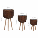 3 PC Tripod Planter Wicker Pots with PE Lining