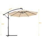 10 FT Solar LED Patio Outdoor Hanging Cantilever Umbrella Offset Easy Open  24 LED Lights - tan