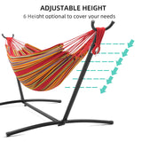 Red Striped cotton hammock set with black steel bracket 6.7*5 feet polyester storage bag, 450 pounds, courtyard party outskirts RT