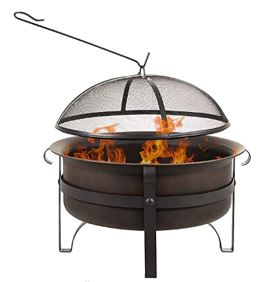 Outdoor Fire Pit- 29 Inch Wood Burning Firepit, Round Spark Screen, Fire Poker, Metal Grate, Bonfire Steel Patio, Backyard