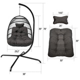 Swing Egg Chair, Stand, Indoor Outdoor Wicker Rattan Patio Basket Hanging Chair, C Type bracket ; cushion pillow;