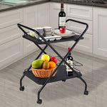 2-Tier Rolling Utility Cart with Wheels, Metal Bar Service Cart With Wine Rack, Lockable Wheel, Multi-Functional Storage Rack For Bar Office And Kitchen