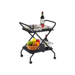 2-Tier Rolling Utility Cart with Wheels, Metal Bar Service Cart With Wine Rack, Lockable Wheel, Multi-Functional Storage Rack For Bar Office And Kitchen