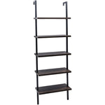 5-Tier Shelf Modern Wood Ladder Bookcase with Metal Frame, Industrial