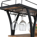 Industrial Black Bar Serving Cart for home with Wine Rack and Glass Holder;  3-tier Shelves;  Metal Frame