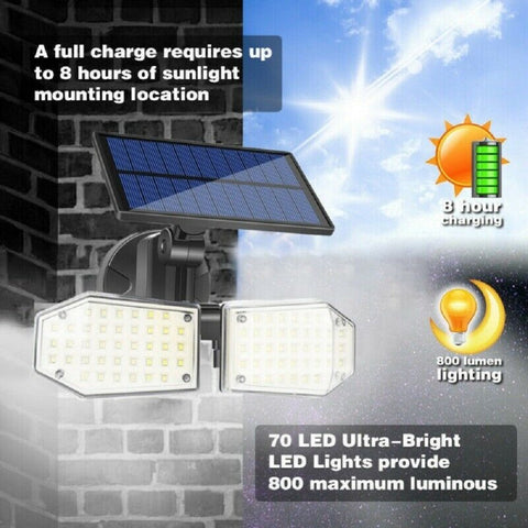 T-SUN 78LED Solar Wall Light PIR Motion Sensor Outdoor Garden Security Flood light