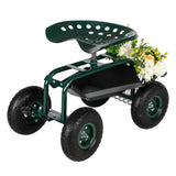 75*45*47cm Iron Short Handle Garden Cart Rolling Work Seat Outdoor Utility Lawn Yard Wagon Scooter Planting