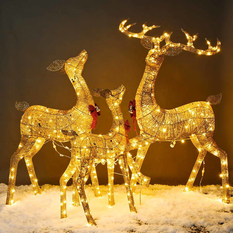 3-PCS LED Reindeer Family Christmas Outdoor Decoration, Battery, Plug; Ground Stakes