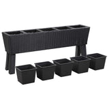 Garden Raised Bed with Legs, 5 Pots 46.4"x9.8"x19.7" Poly Rattan Black